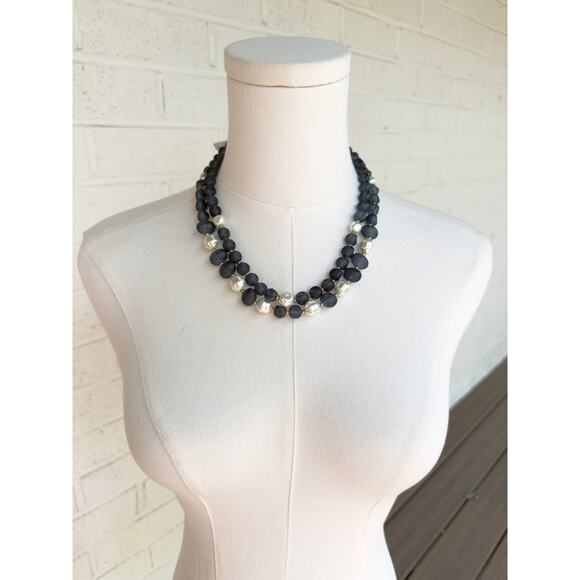 Talbots Navy Bead Faux Pearl Double Strand Statement Necklace Elegant Jewelry - Picture 8 of 8